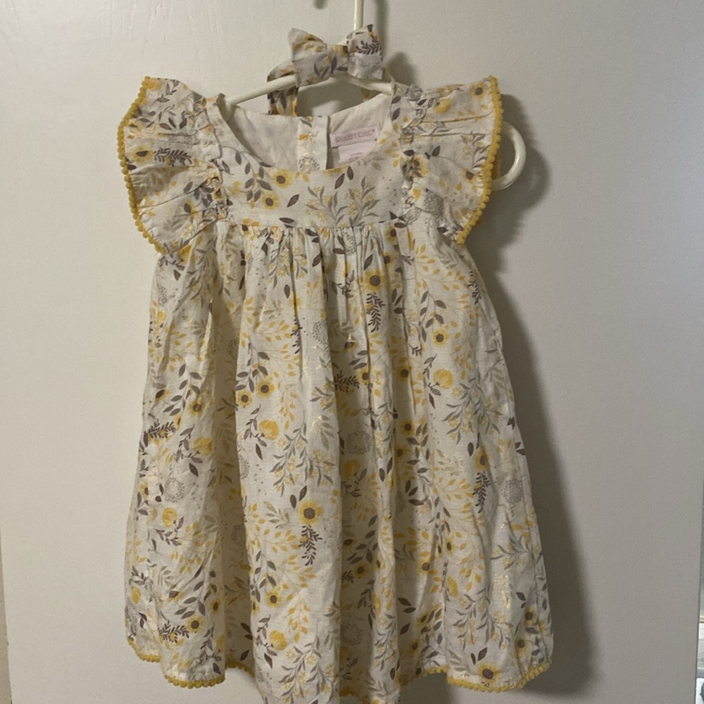 Shabby Chic Sunflower dress lined includes matching headband